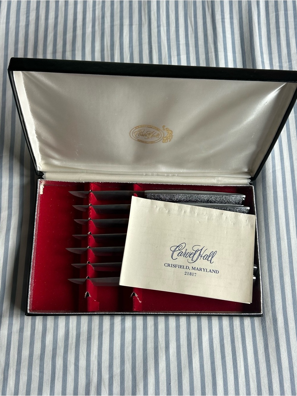 Carver Hall Silver Steak Knife Set with Red Velvet Case